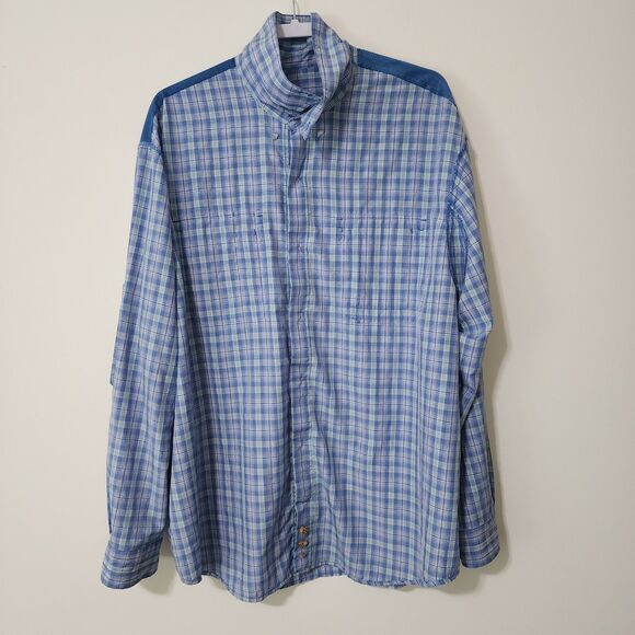 Duluth Trading Mens Roll-Tab Sleeve Plaid Vented-Back Button-Down Shirt Blue XL - Picture 4 of 7